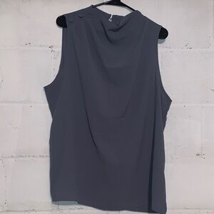 NEW- SHEIN CURVE Elegant Sleeveless Gray Top with Button Accents